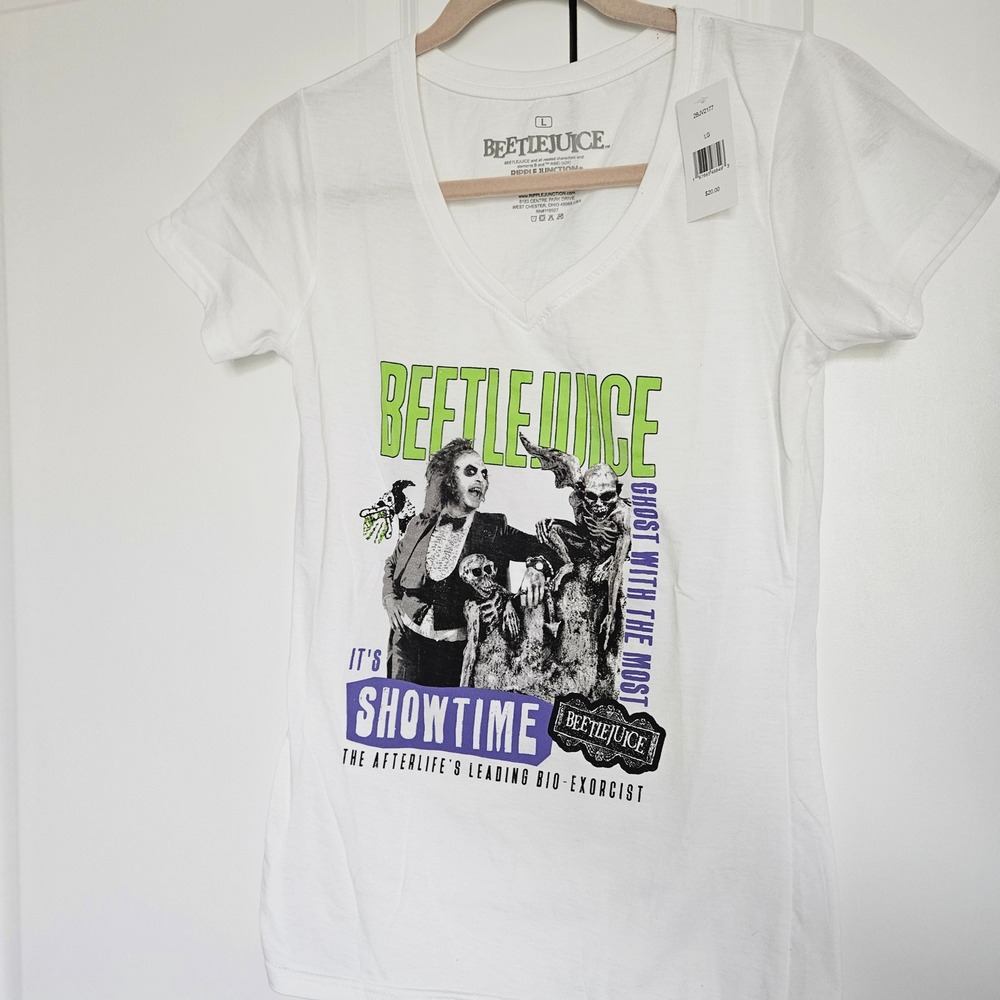 Beetlejuice V Neck T Shirt Junior Sz Large - Ripple Junction Ghost with the Most